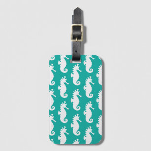Teal Seahorse Pattern 1 Luggage Tag