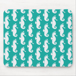 Teal Seahorse Pattern 1 Mouse Pad