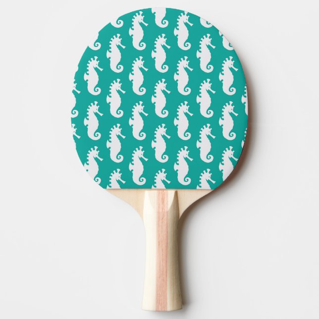 Teal Seahorse Pattern 1 Ping Pong Paddle (Front)