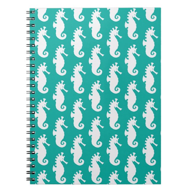 Teal Seahorse Pattern 1 Spiral Notebook (Front)