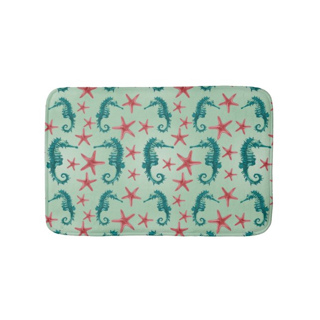 Teal Seahorse Pattern 2 Bath Mat (Front)