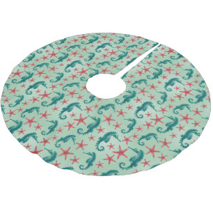 Teal Seahorse Pattern 2 Brushed Polyester Tree Skirt