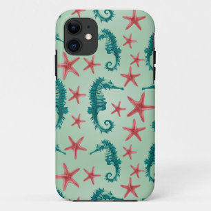 Teal Seahorse Pattern 2 iPhone 11 Case