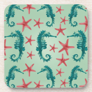 Teal Seahorse Pattern 2 Coaster