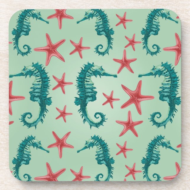Teal Seahorse Pattern 2 Coaster (Front)
