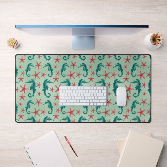 Teal Seahorse Pattern 2 Desk Mat (Office 1)