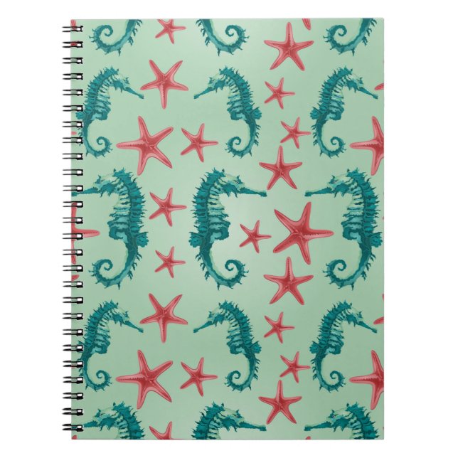 Teal Seahorse Pattern 2 Notebook (Front)