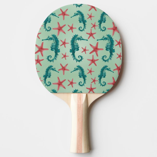 Teal Seahorse Pattern 2 Ping Pong Paddle (Front)
