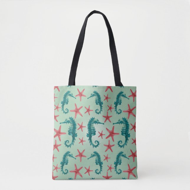 Teal Seahorse Pattern 2 Tote Bag (Front)