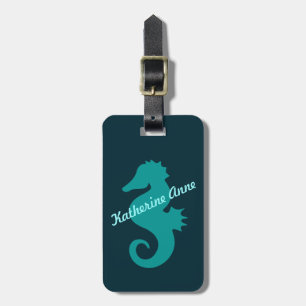 Teal Seahorse Personalised Luggage Tag