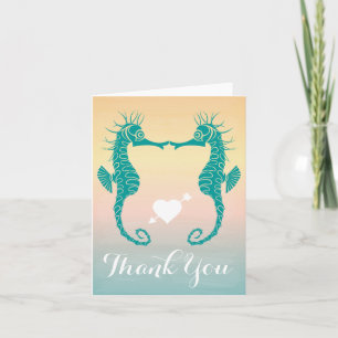 Teal Seahorse Thank You Blue, Peach Beach Sunset Card