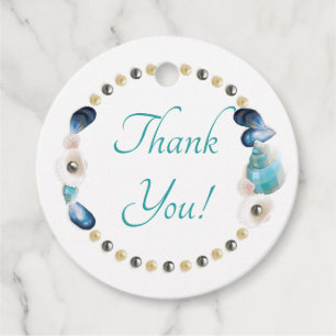 Teal Seashells and Pearls Quinceanera Party Favour Tags