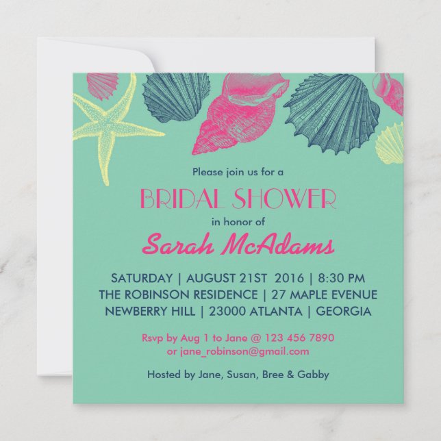 Teal Seashells Wedding Bridal Shower Invitation (Front)