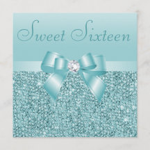 Teal Sequins, Bow & Diamond Sweet 16