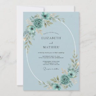 Teal Serene Flourish Wedding Invitation