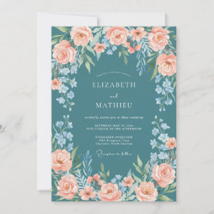 Teal Serene Summer Floral Wedding Invitation