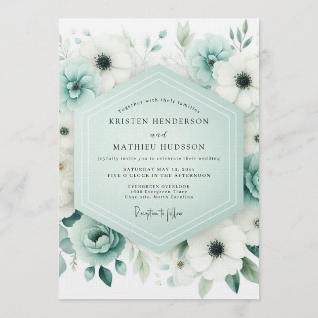 Teal Serene Watercolor Wedding Invitation (Front)