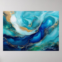 Teal Serenity Cobalt and Green Oceanic Abstraction