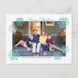 Teal Shimmering Chic Snowflake Holiday Photo Postcard
