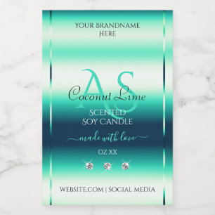 Teal Shimmery Product Labels Diamonds and Monogram
