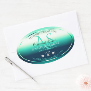 Teal Shimmery Product Labels Diamonds and Monogram