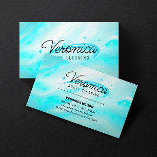 Teal Shiny Opal Stone Cleaning Houses Maid Business Card