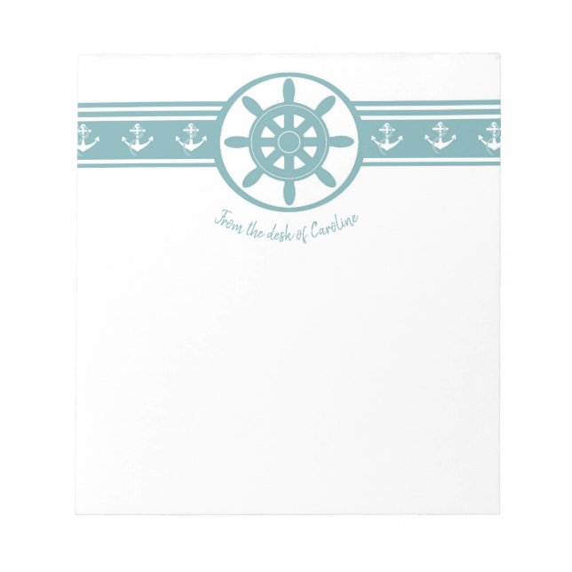 Teal Ships Wheel Personalised Notepad (Front)