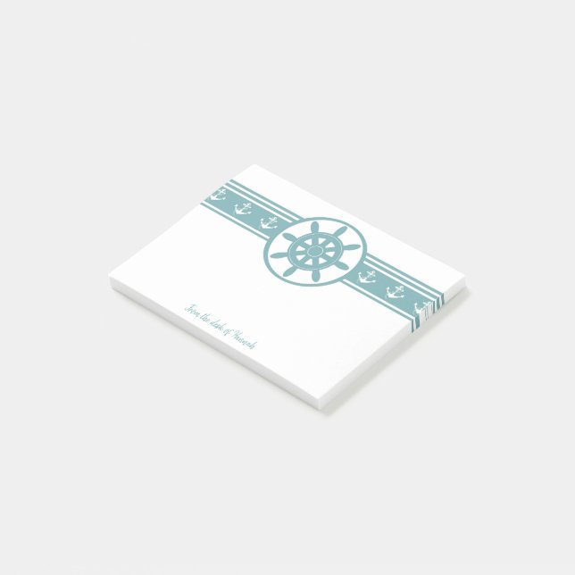 Teal Ships Wheel Personalised Notes (Angled)