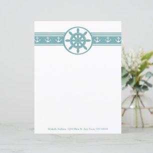 Teal Ships Wheel Personalised Paper Sheet