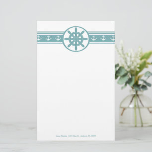 Teal Ships Wheel Personalised Stationery