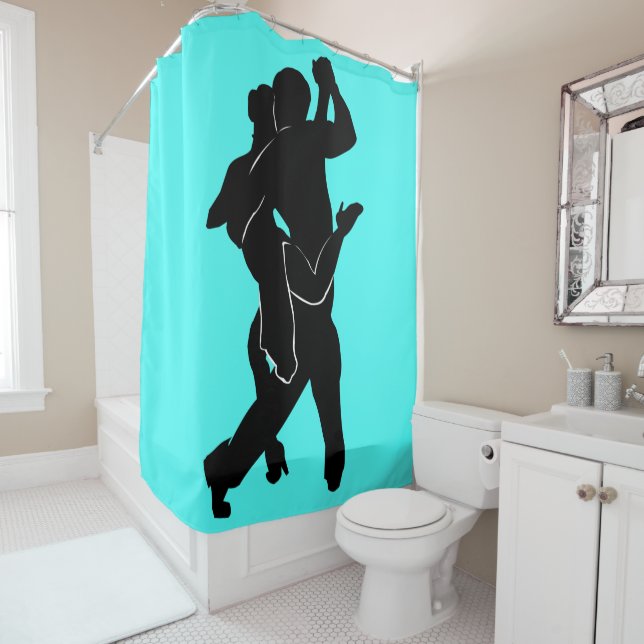 Teal Shower Curtain with Tango Dancers Your Colour (In Situ)
