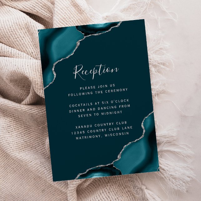 Teal Silver Agate Emerald Green Wedding Reception Enclosure Card (Creator Uploaded)