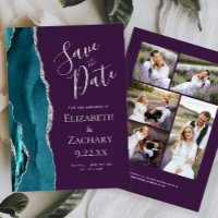 Teal Silver Agate Purple 5-Photo Save the Date