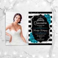 Teal Silver Black Quinceanera Party With Photo
