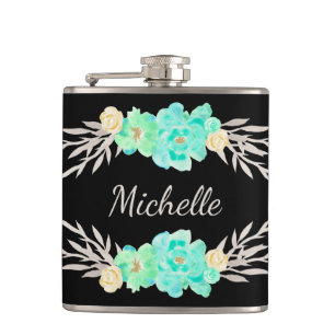 Teal & Silver Custom Monogram Flask