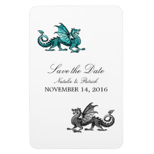 Teal Silver Dragon Save the Date Magnet