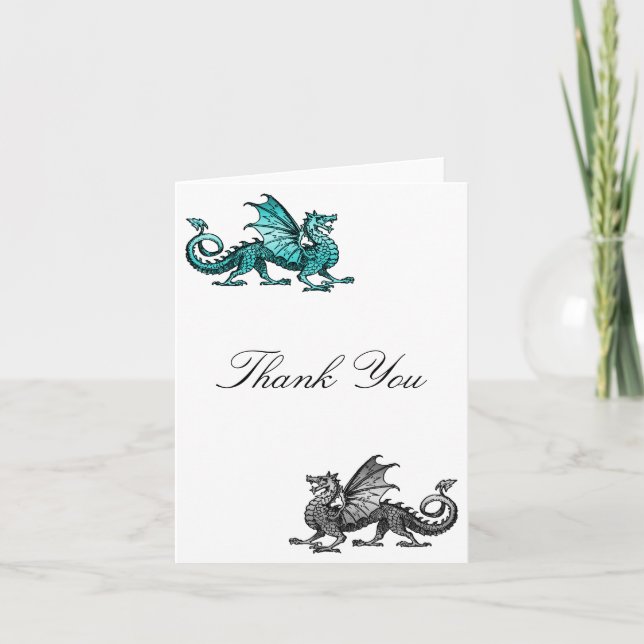 Teal Silver Dragon Thank You Card (Front)