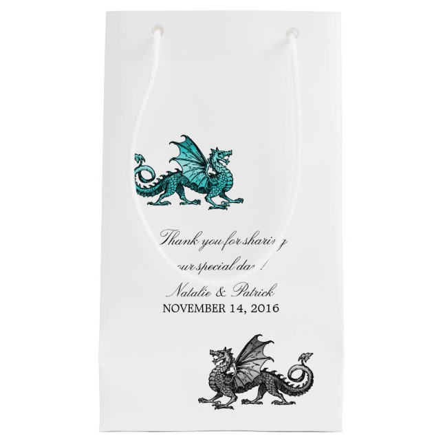 Teal Silver Dragon Wedding Gift Bag (Front)