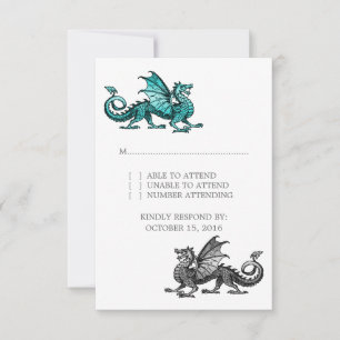 Teal Silver Dragon Wedding Response Card