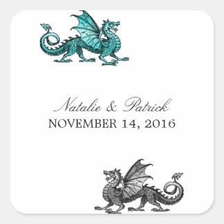 Teal Silver Dragon Wedding Stickers
