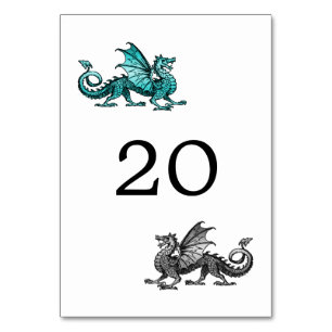 Teal Silver Dragon Wedding Table Card