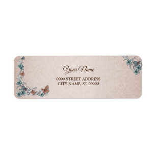 Teal Silver Floral Tan Wedding Return Address
