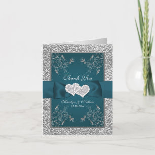 Teal, Silver Floral Wedding Thank You Card