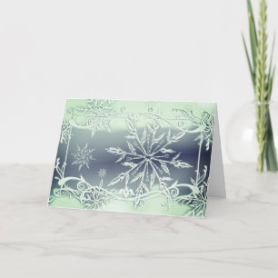 Teal silver frost ice crystal elegant snowflake  card