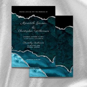 Teal Silver Glitter Agate Geode Wedding Invitation