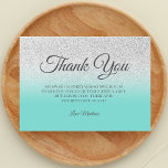 Teal Silver glitter blue green thank you Sweet 16<br><div class="desc">Teal blue and silver glitter ocean colour block ombre thank you Sweet 16</div>