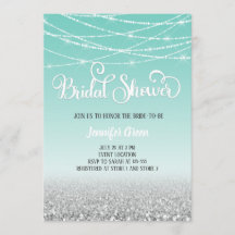 Teal Silver Glitter Bridal Shower Invitation