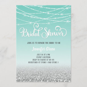 Teal Silver Glitter Bridal Shower Invitation