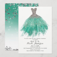 Teal & Silver Glitter Glam Dress Bridal Shower