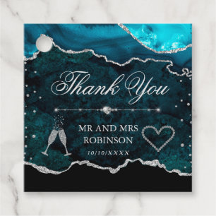 Teal & Silver Glitter Marble Agate Wedding Favour Tags